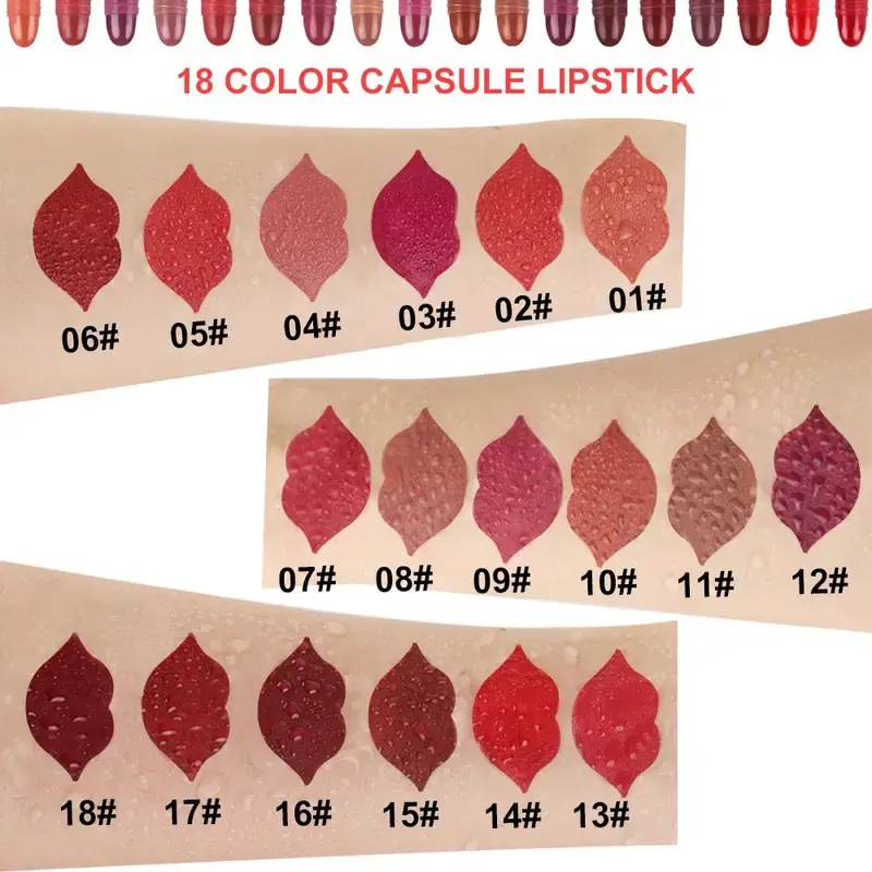 18Pc Mini Capsule Lipstick,Long-Lasting Velvet Matte Capsule Lipstick Set Portable Waterproof Mini Lipstick Valentine's Day Gift