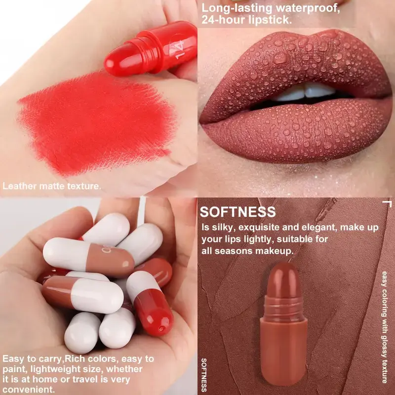 18Pc Mini Capsule Lipstick,Long-Lasting Velvet Matte Capsule Lipstick Set Portable Waterproof Mini Lipstick Valentine's Day Gift