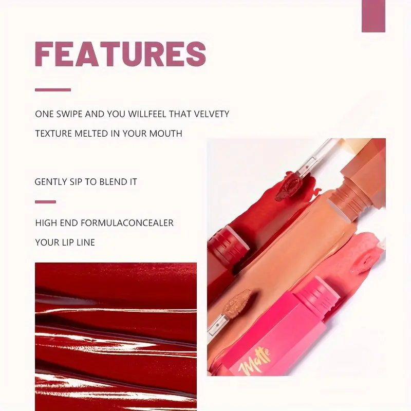 Moisturizing Matte Velvet High Pigmented Liquid Lipstick,Long-Lasting Color Redering Non-Fade Non-Sticky Waterproof Lip Gloss