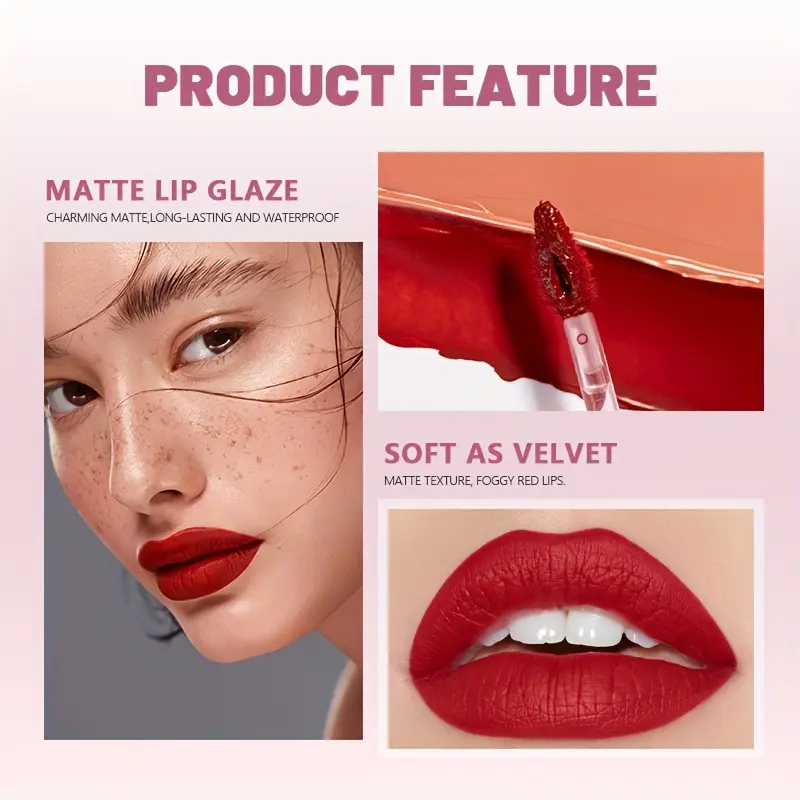 Moisturizing Matte Velvet High Pigmented Liquid Lipstick,Long-Lasting Color Redering Non-Fade Non-Sticky Waterproof Lip Gloss