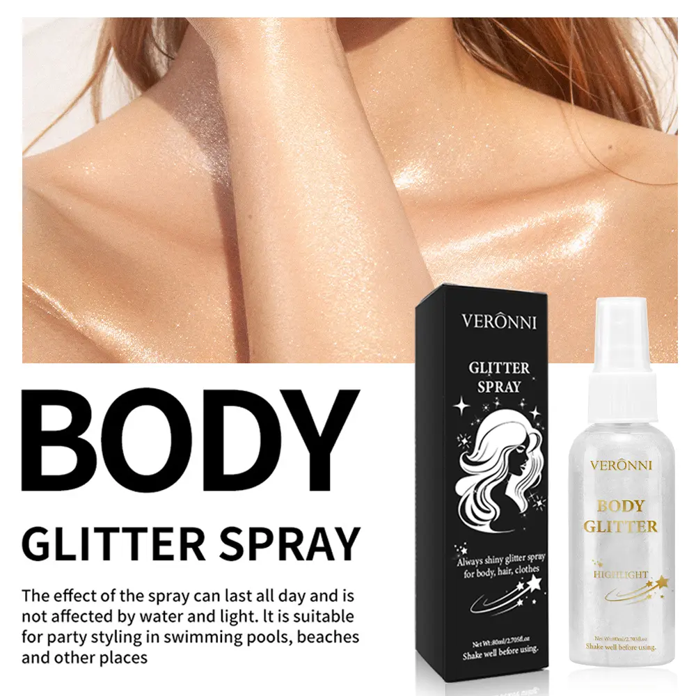 Highlighter Spray Face Body Hair Liquid Highlight Lasting High Gloss Glitter Spray Waterproof Face Body Contour Makeup Cosmetics
