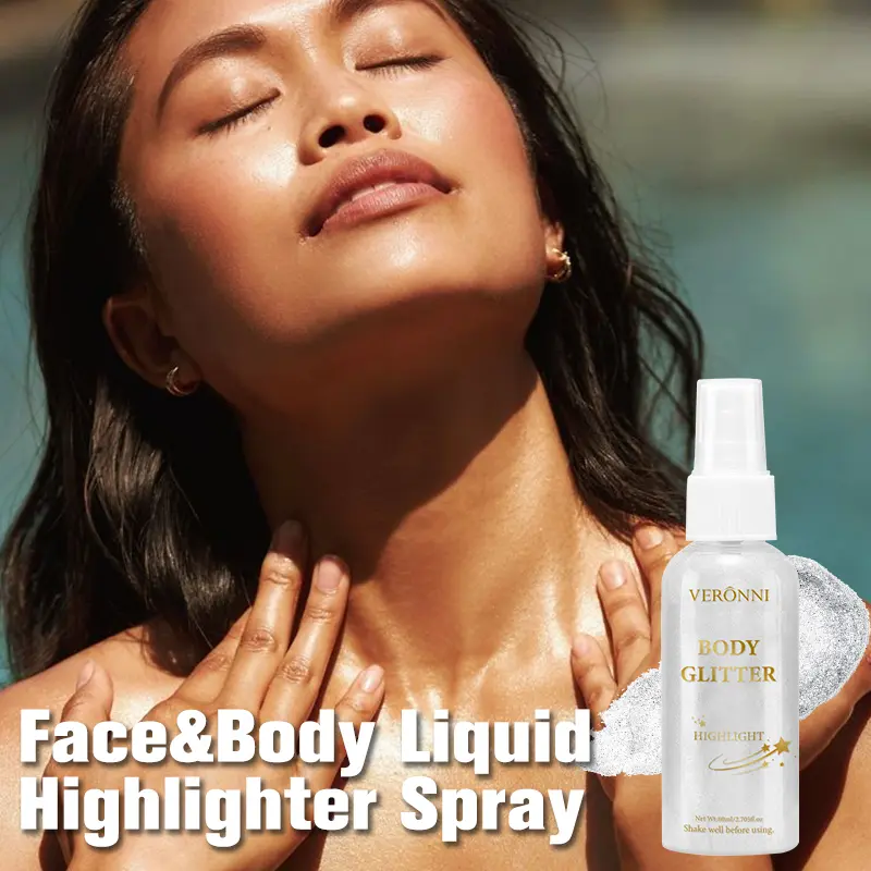 Highlighter Spray Face Body Hair Liquid Highlight Lasting High Gloss Glitter Spray Waterproof Face Body Contour Makeup Cosmetics