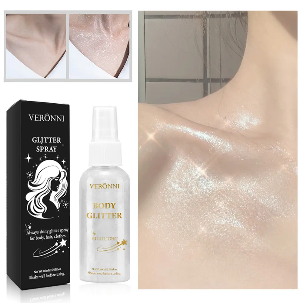 Highlighter Spray Face Body Hair Liquid Highlight Lasting High Gloss Glitter Spray Waterproof Face Body Contour Makeup Cosmetics