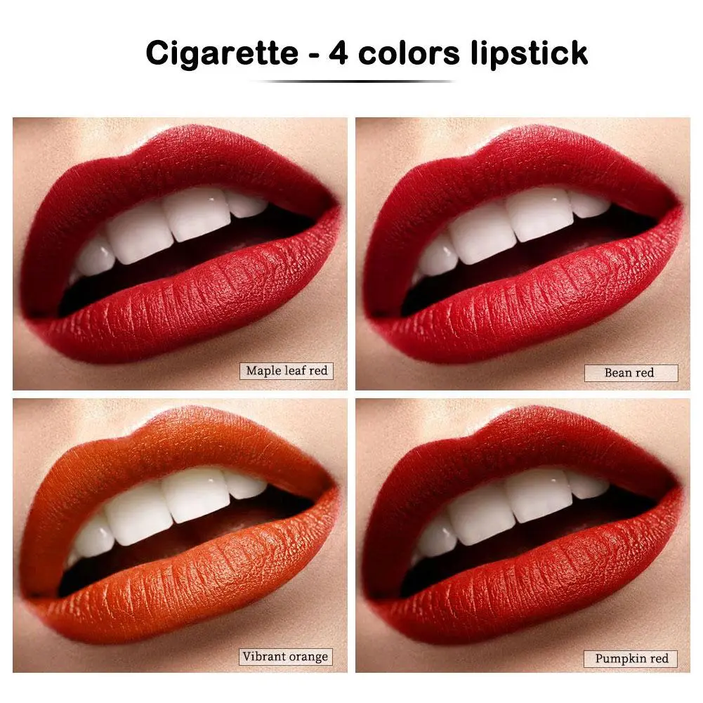 4Colors Cigarette Matte Lipstick Set,Smudgeproof Nude Lipstick Long Lasting Lip Glaze & Waterproof Velvet Finish Lip Tint