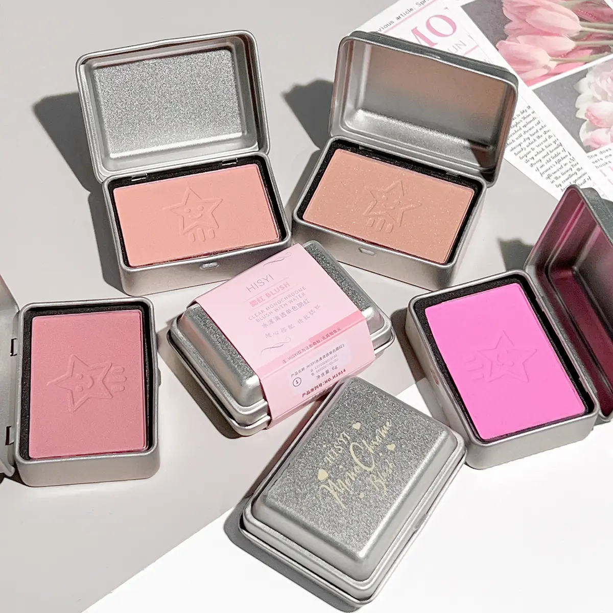 HISYI Aquatic clear monochrome blush, natural whitening, large capacity matte, easy-to-color monochrome rouge blush plate