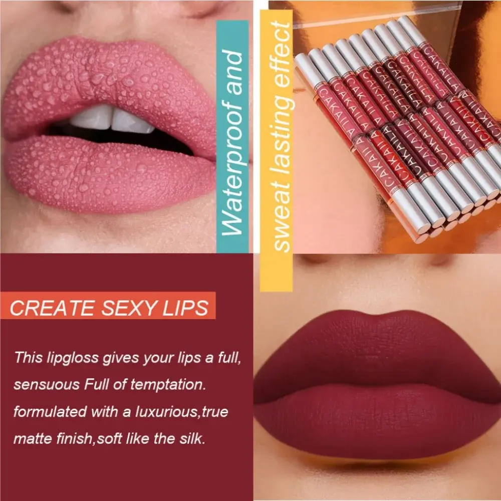 CAKAILA 10 Pcs Set Sexiest Long Lasting Liquid Lipstick Matte Lip Gloss Waterproof Sweat Proof Non-Stick Cup Not Sticky LipGloss
