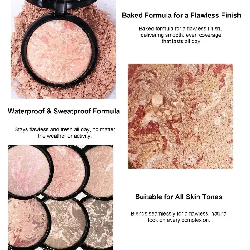 Face Oil-control Pressed Powder Marble Color Scheme Lasting Setting Powder Cover Fine Shine High Gloss Contouring Makeup Powder