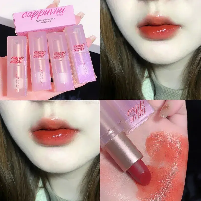 Jelly Brownish Red Lipstick Waterproof Lip Plumper Gloss Crystal Water Lip Tint Korean Long-lasting Lips Plumper Korean Makeup