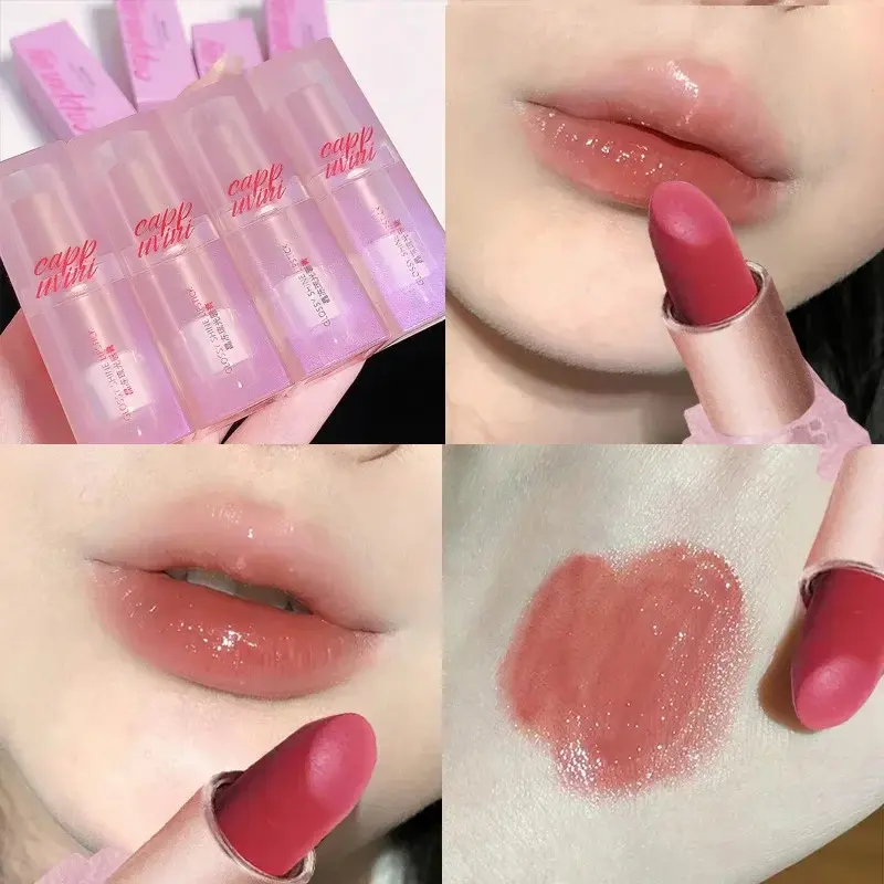 Jelly Brownish Red Lipstick Waterproof Lip Plumper Gloss Crystal Water Lip Tint Korean Long-lasting Lips Plumper Korean Makeup