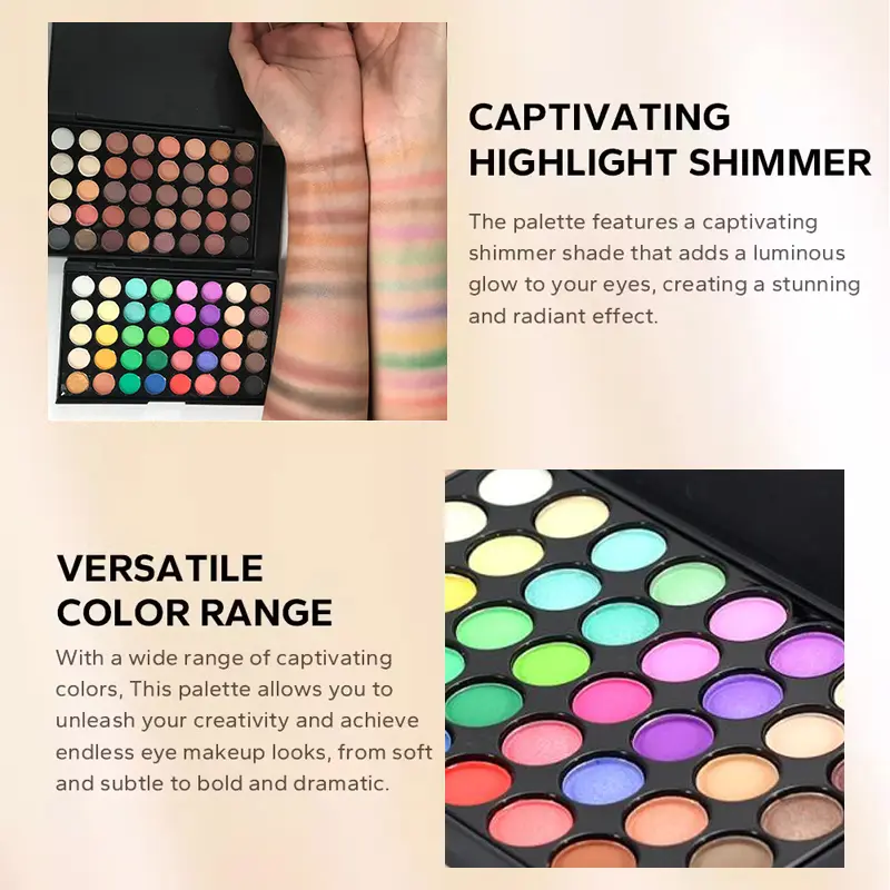 40Colors Glitter Eyeshadow Palette with Free 1Brushes Matte Waterproof Long Lasting Eyeshaow Powder Palette Cosmetics MakeUp Kit