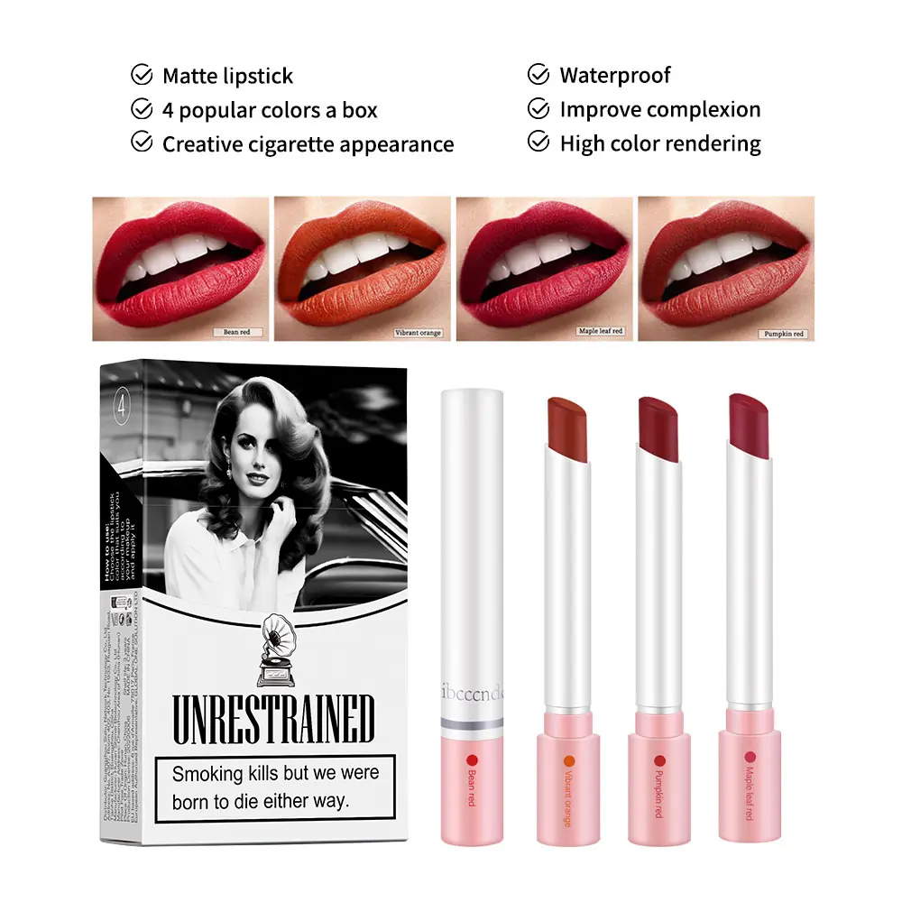 Colors Cigarette Lip Gloss Set Velvet Matte Waterproof Long-lasting Lip Non-Stick Cup Cigarette Lipstick Makeup For Women