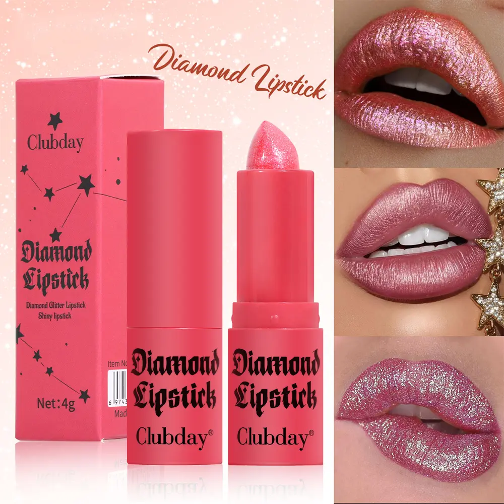 Diamond Glitter Lip Stick Waterproof Lasting Pearlescent Metallic Lip Balm Brown Women Charming Lips Gloss Makeup Cosmetics