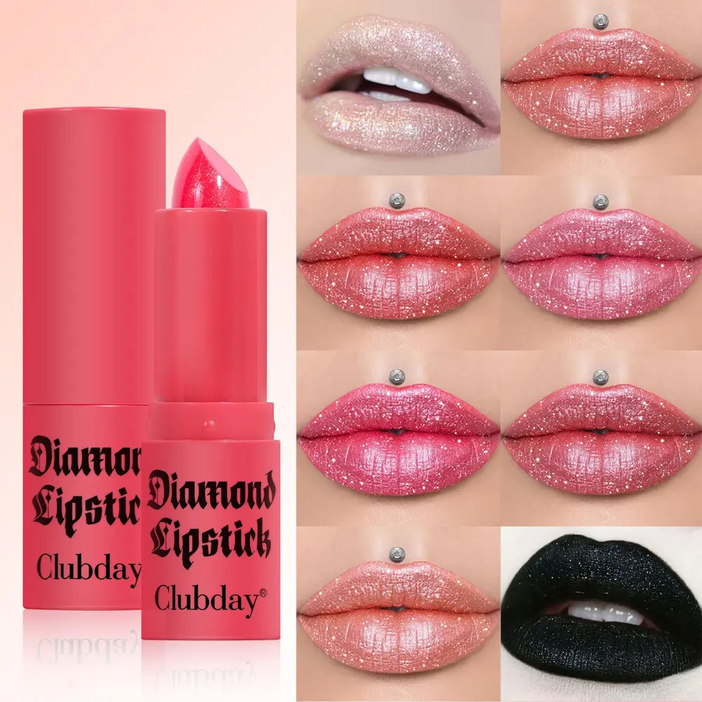 Diamond Glitter Lip Stick Waterproof Lasting Pearlescent Metallic Lip Balm Brown Women Charming Lips Gloss Makeup Cosmetics