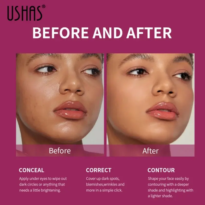 USHAS Sponge Tip Concealer Foundation Waterproof Dark Spots Corrector 12 Color Long-lasting Full Cover Contouring Even Skin Tone