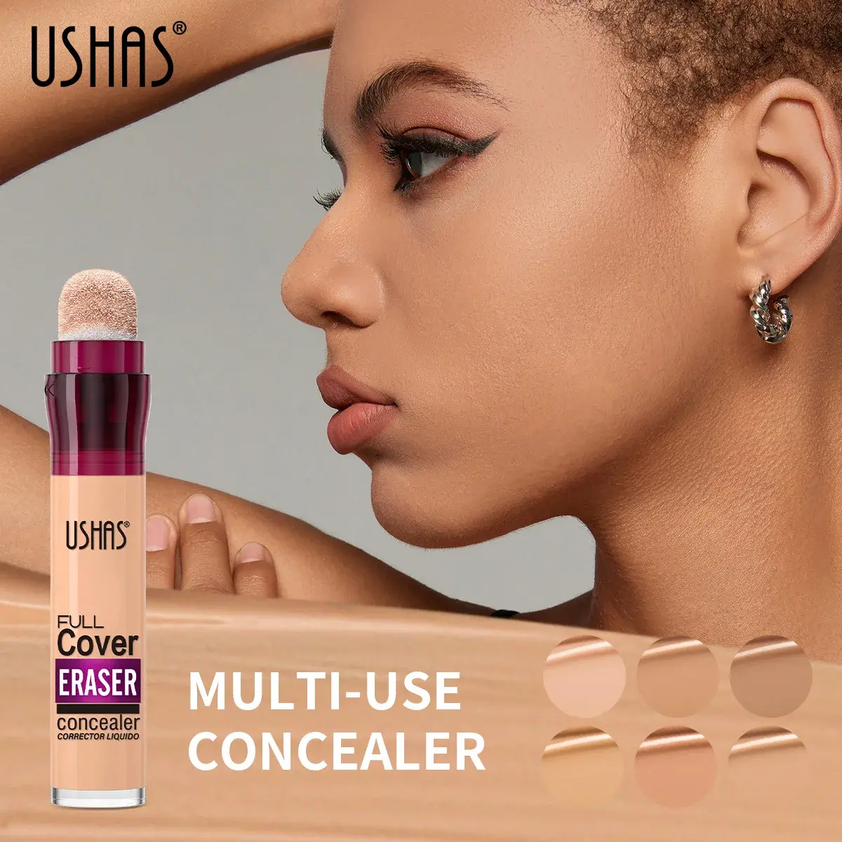 USHAS Sponge Tip Concealer Foundation Waterproof Dark Spots Corrector 12 Color Long-lasting Full Cover Contouring Even Skin Tone