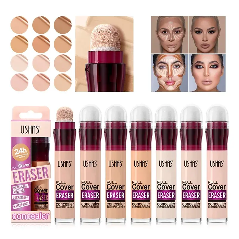 USHAS Sponge Tip Concealer Foundation Waterproof Dark Spots Corrector 12 Color Long-lasting Full Cover Contouring Even Skin Tone