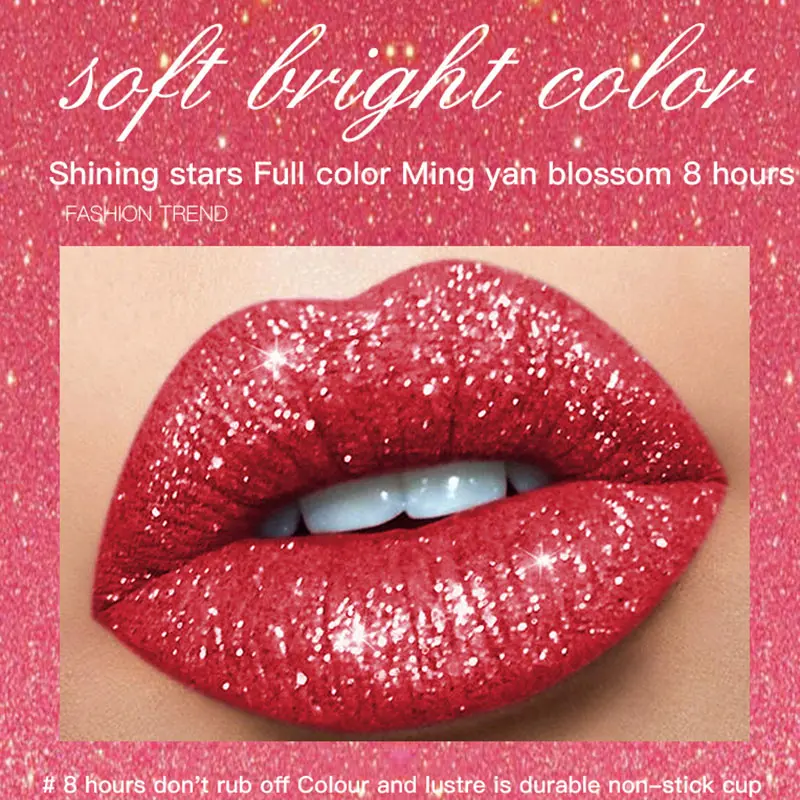 Waterproof Diamond Glitter Lip Gloss Shimmer Pearl Colour Lip Gloss 18 Colors Matte Glitter Liquid Lipstick Diamond Sexy Make Up