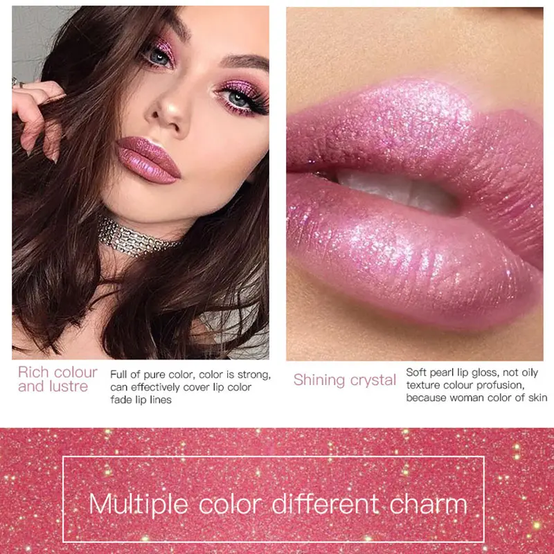 Waterproof Diamond Glitter Lip Gloss Shimmer Pearl Colour Lip Gloss 18 Colors Matte Glitter Liquid Lipstick Diamond Sexy Make Up