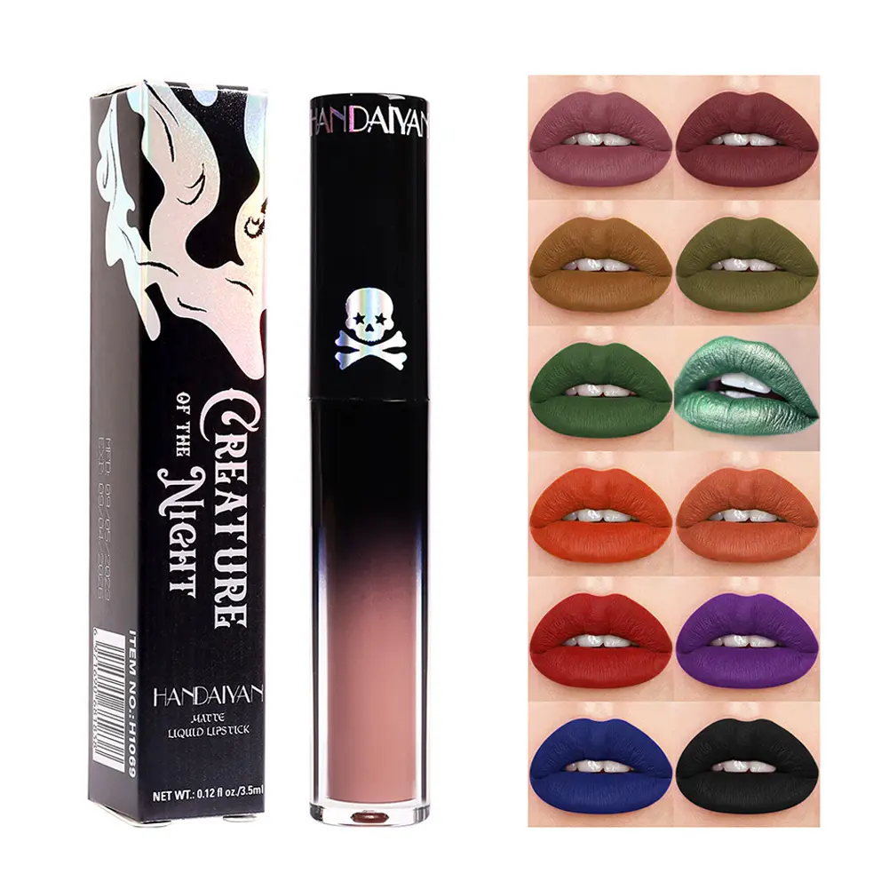 Gothic Lip Glaze Sexy Purple 12 Color Matte Lip Gloss Pearl Green Liquid Lipstick Black Long Lasting Waterproof Makeup