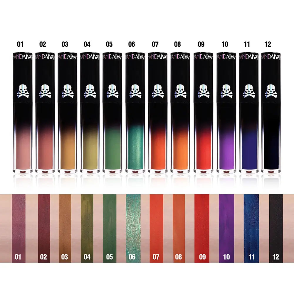 Gothic Lip Glaze Sexy Purple 12 Color Matte Lip Gloss Pearl Green Liquid Lipstick Black Long Lasting Waterproof Makeup