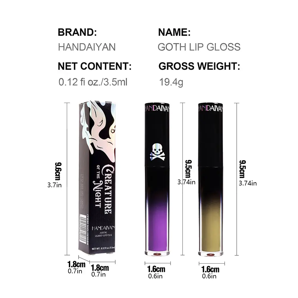 Gothic Lip Glaze Sexy Purple 12 Color Matte Lip Gloss Pearl Green Liquid Lipstick Black Long Lasting Waterproof Makeup
