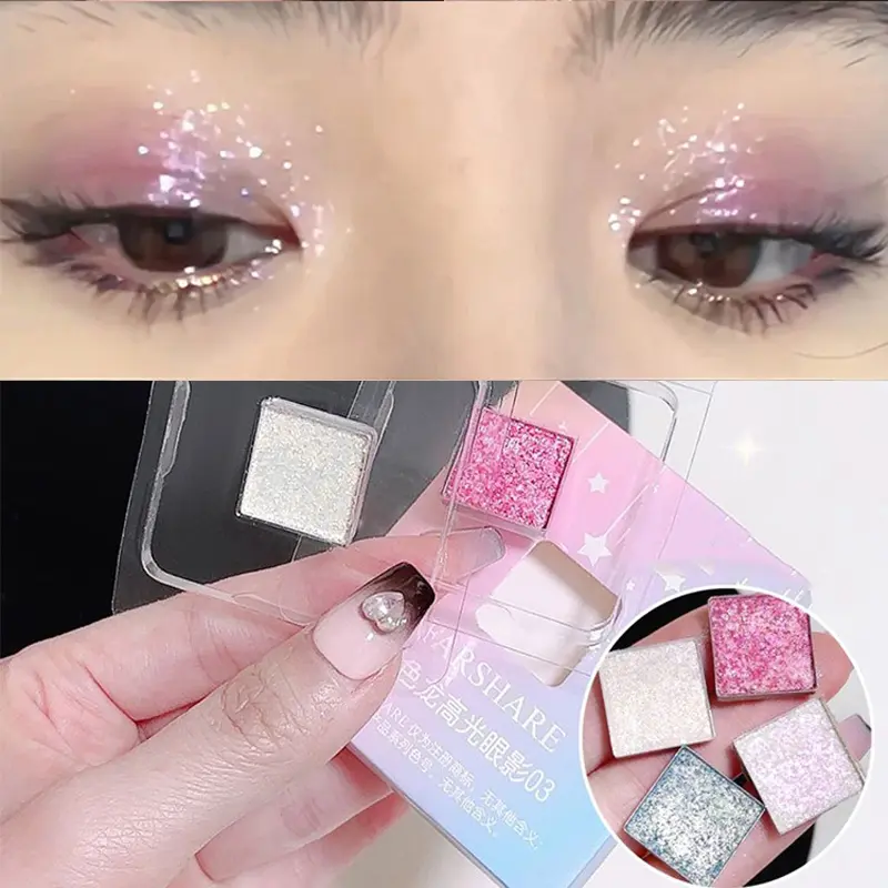 Monochrome Waterproof Discoloration Eyeshadow Palette Highlighter Powder Makeup Lasting Bright Shiny Chameleon Eye Illuminator
