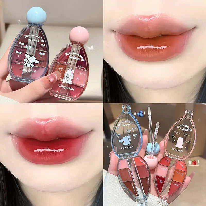 6-Color Lip Jelly Plate Mirror Crystal Lip Gloss Moisturizing Water Glass Red Orange Lip Oil Balm Sexy Plump Makeup Palette