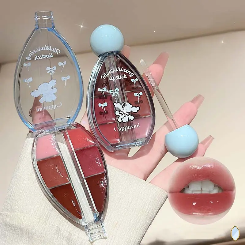 6-Color Lip Jelly Plate Mirror Crystal Lip Gloss Moisturizing Water Glass Red Orange Lip Oil Balm Sexy Plump Makeup Palette