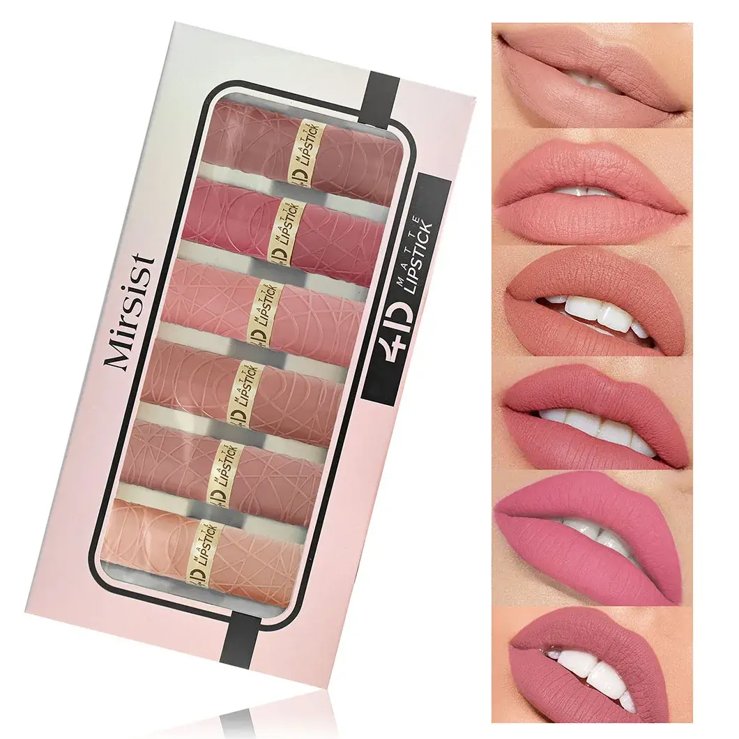 Makeup Mirsist New Matte Velvet Lip Stick 6pcs Set Long Lasting Non-Stick Cup Waterproof Modern Lip Gloss Set Sexy Lip Tint