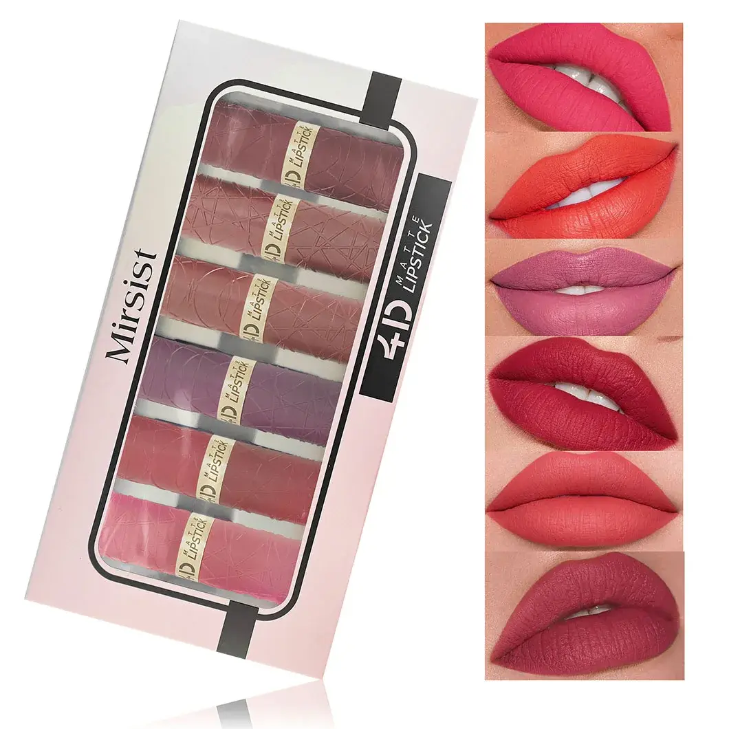 Makeup Mirsist New Matte Velvet Lip Stick 6pcs Set Long Lasting Non-Stick Cup Waterproof Modern Lip Gloss Set Sexy Lip Tint