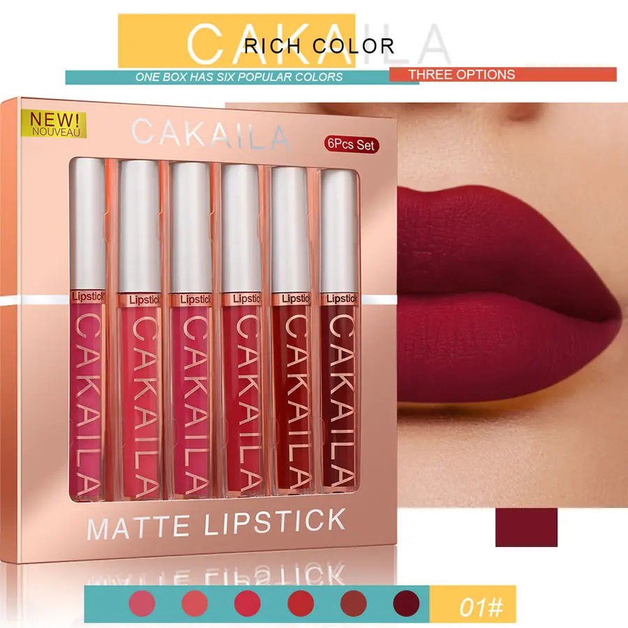 CAKAILA 6Pcs/Set NonStick Cup Lip Gloss Matte Velvet Lipstick Waterproof Long-lasting Liquid Lipstick Moisturizing Lip Stick