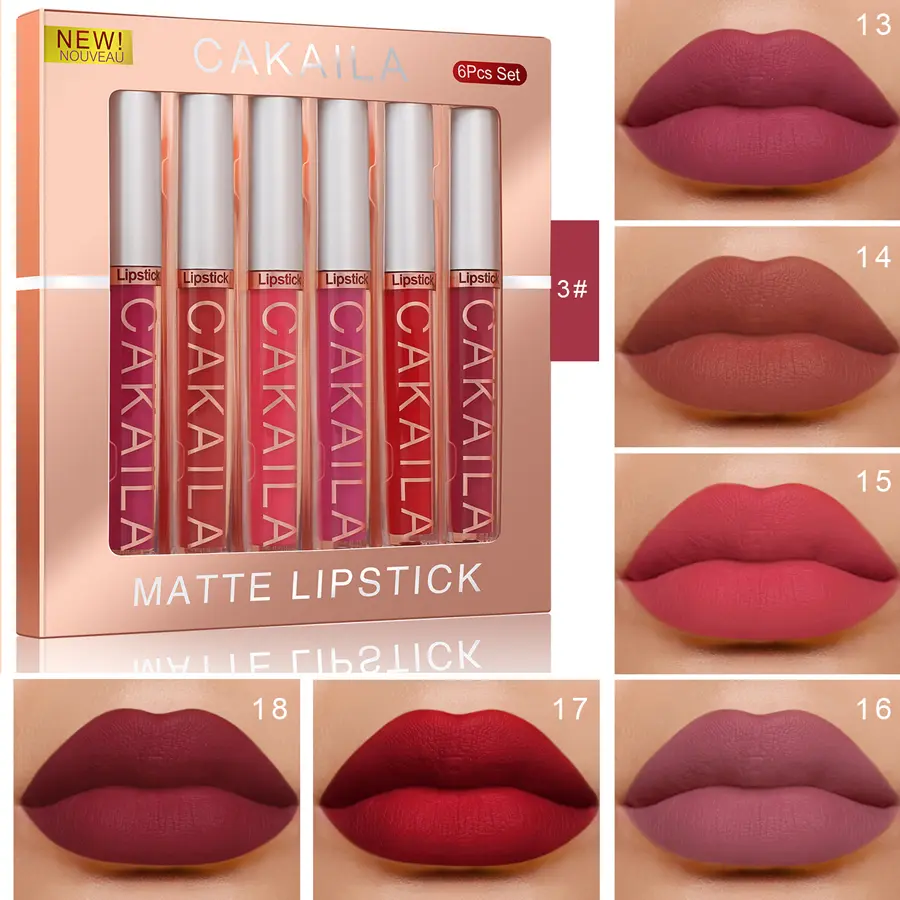 CAKAILA 6Pcs/Set NonStick Cup Lip Gloss Matte Velvet Lipstick Waterproof Long-lasting Liquid Lipstick Moisturizing Lip Stick