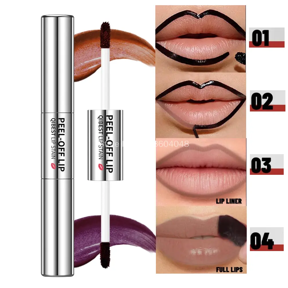 Peel Off Double-head Lip Gloss Matte Waterproof Long Lasting Lip Liner Velvet Lip Tint Sexy Red Natural Liquid Lipstick Makeup