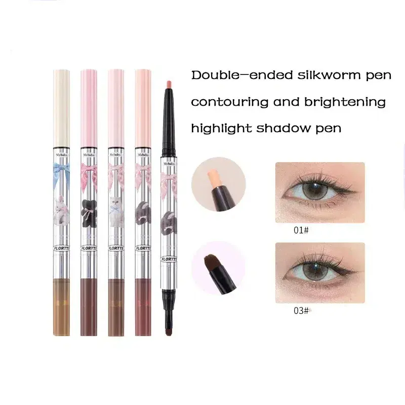 FLORTTE Double Ended Silkworm Pen Contour Brightening Highlight Shadow Pen Delicate Long Lasting Waterproof Cosmetics Makeup