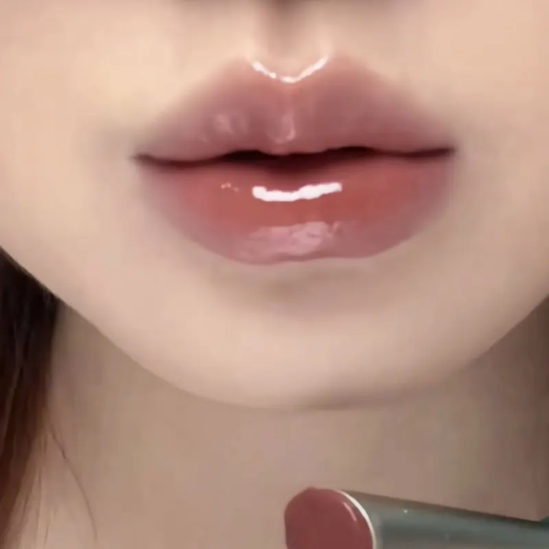 Chocolate Brown Jelly Lipstick Pen Mirror Water Glitter Lip Glaze Waterproof Moisturising Lipstick Transparent Shimmer Makeup