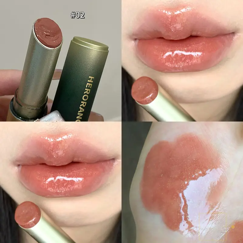 Chocolate Brown Jelly Lipstick Pen Mirror Water Glitter Lip Glaze Waterproof Moisturising Lipstick Transparent Shimmer Makeup