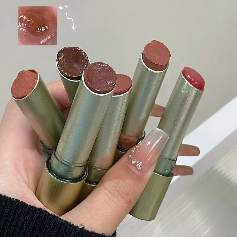 Chocolate Brown Jelly Lipstick Pen Mirror Water Glitter Lip Glaze Waterproof Moisturising Lipstick Transparent Shimmer Makeup