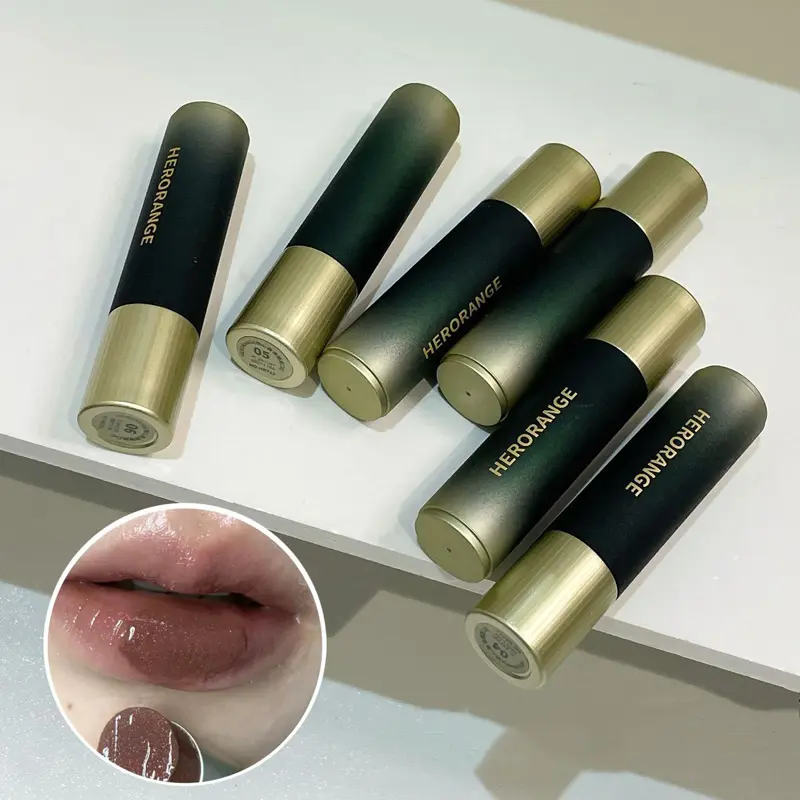 Chocolate Brown Jelly Lipstick Pen Mirror Water Glitter Lip Glaze Waterproof Moisturising Lipstick Transparent Shimmer Makeup