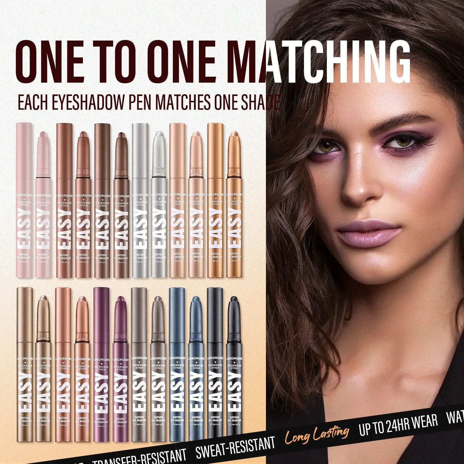 LANGMANNI Matte Eye Shadow Stick Waterproof Sweat-Resistant Long Lasting Pearlescent Eyeshadow Pen Metallic Glitter Eye Shadow