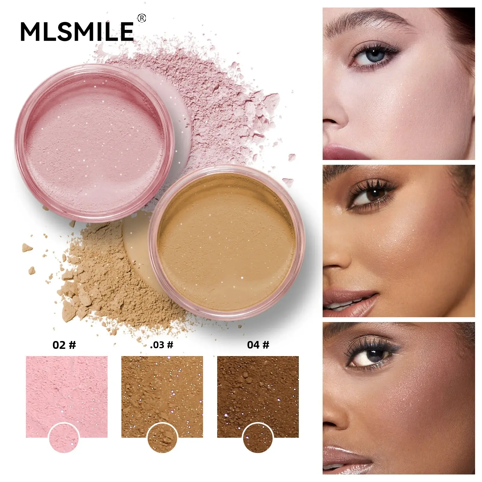 MLSMILE Light Mist Setting Makeup Diamond Powder Loose Powder Long Lasting Matte Oil Control Waterproof Pearly Loose Powder