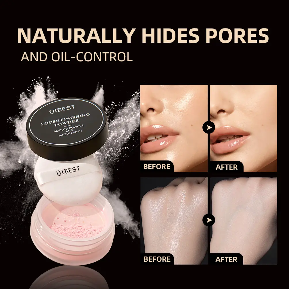 QIBEST Professional Matte Loose Powder Face Setting Powder Waterproof Oil Control Full Coverage Makeup Translucent Styling Fixer