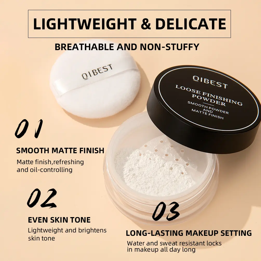 QIBEST Professional Matte Loose Powder Face Setting Powder Waterproof Oil Control Full Coverage Makeup Translucent Styling Fixer