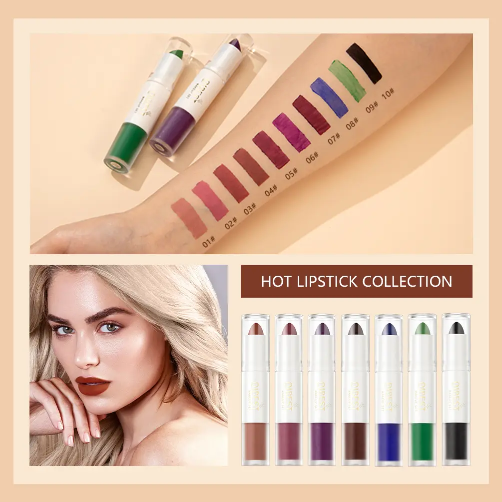 QIBEST 2 in 1 Long-lasting Matte Lipstick Sexy Red Lipstic Velvet Lipgloss Women Waterproof Nude Lip Tint Girl Fashion Makeup