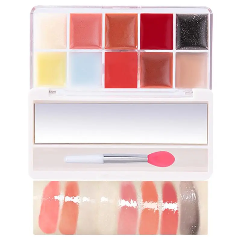 Lip Gloss Palette 10 Colors Jelly Lip Cream Palette Smooth Lip Glosses Tonedd Lip Frozenn Plate Red Lip Glaze Palette Lipstick