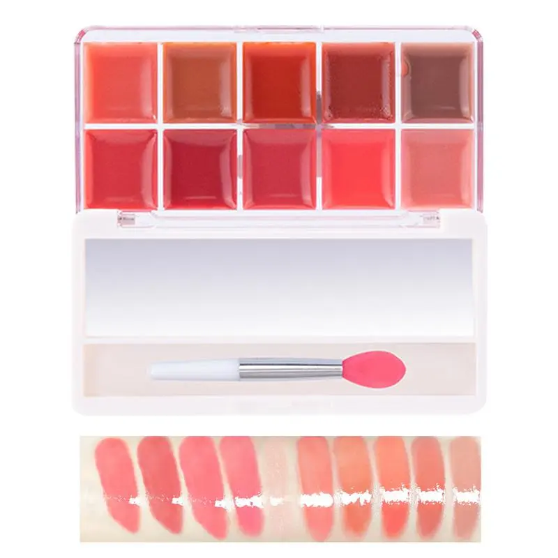 Lip Gloss Palette 10 Colors Jelly Lip Cream Palette Smooth Lip Glosses Tonedd Lip Frozenn Plate Red Lip Glaze Palette Lipstick