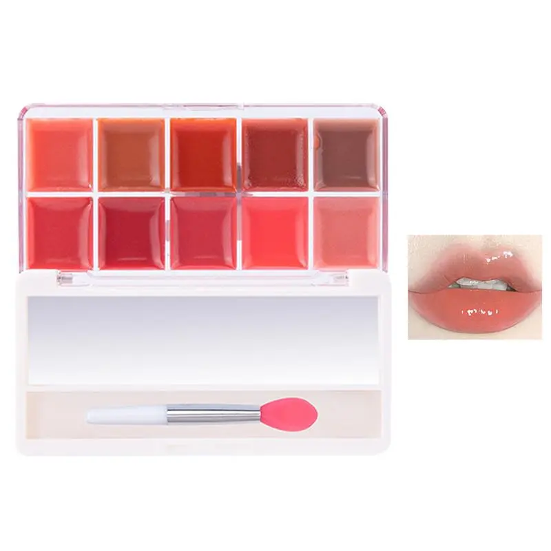 Lip Gloss Palette 10 Colors Jelly Lip Cream Palette Smooth Lip Glosses Tonedd Lip Frozenn Plate Red Lip Glaze Palette Lipstick