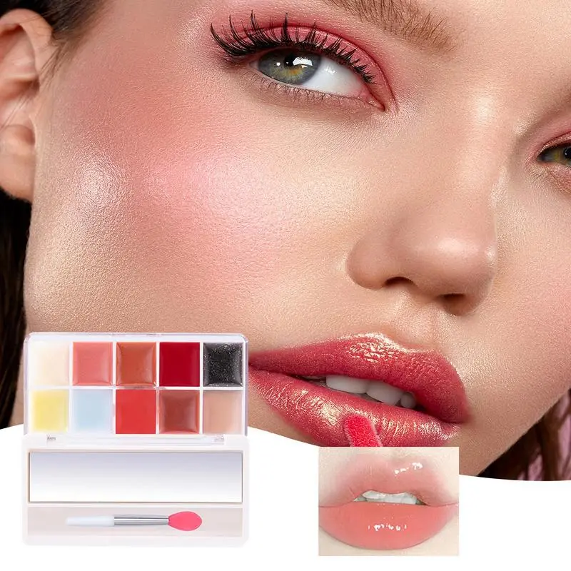 Lip Gloss Palette 10 Colors Jelly Lip Cream Palette Smooth Lip Glosses Tonedd Lip Frozenn Plate Red Lip Glaze Palette Lipstick
