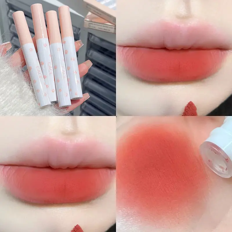 Airy Matte Liquid Lipstick Waterproof Long Lasting Velvet Lip Gloss Non-Stick Cup Nude Lip Mud Brown Pink Lip Tint Cosmetics Set
