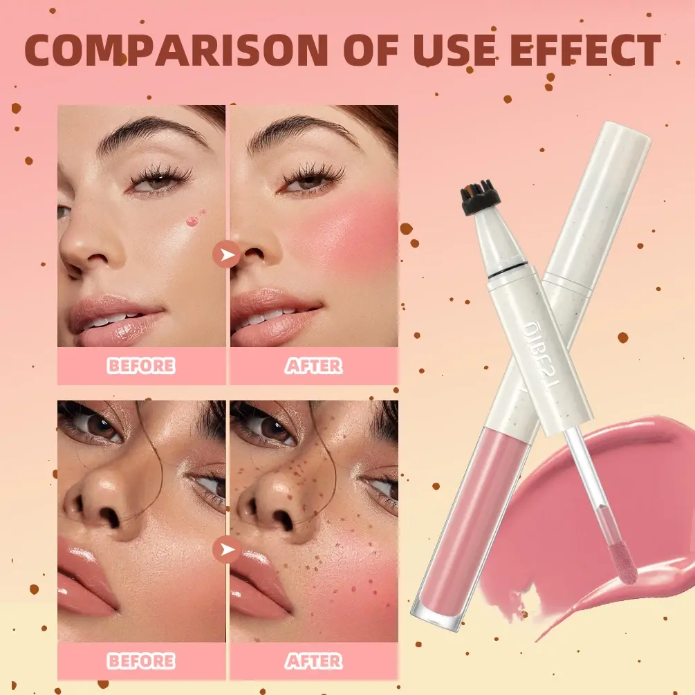QIBEST Double Ended Freckles Stamp Pen Liquid Blush Natural Makeup Waterproof Lasting 2 In 1 Multiuse Stick Blusher Freckles Pen