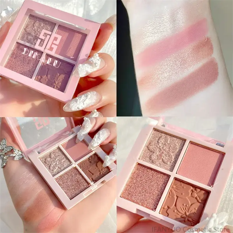 4 Colors Glitter Eyeshadow Palette Pearlescent Matte Earth Color Acrylic Eye Shadows Palette Waterproof Korean Makeup Cosmetics